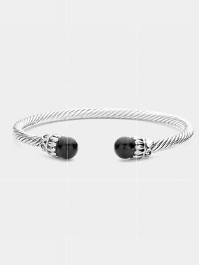 Black Pearl Tip Twisted Cable Rope Style Cuff Bracelet Bangle Metal Accessory